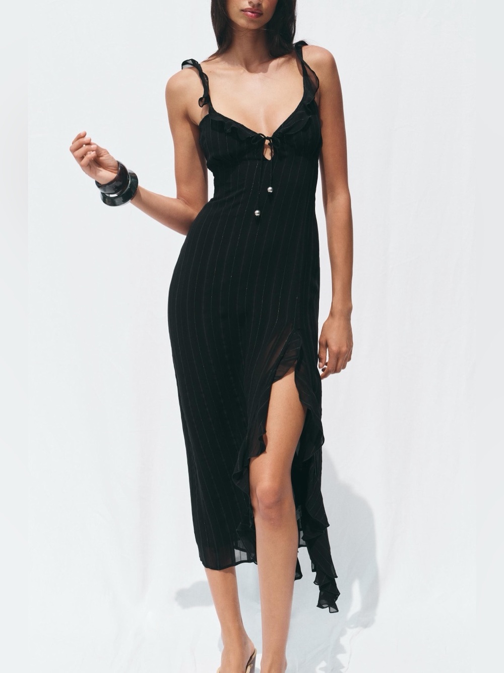 Zara black midi dress with slit M